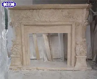 Carved Travertine Stone Fireplace, Beige Travertine Mantels