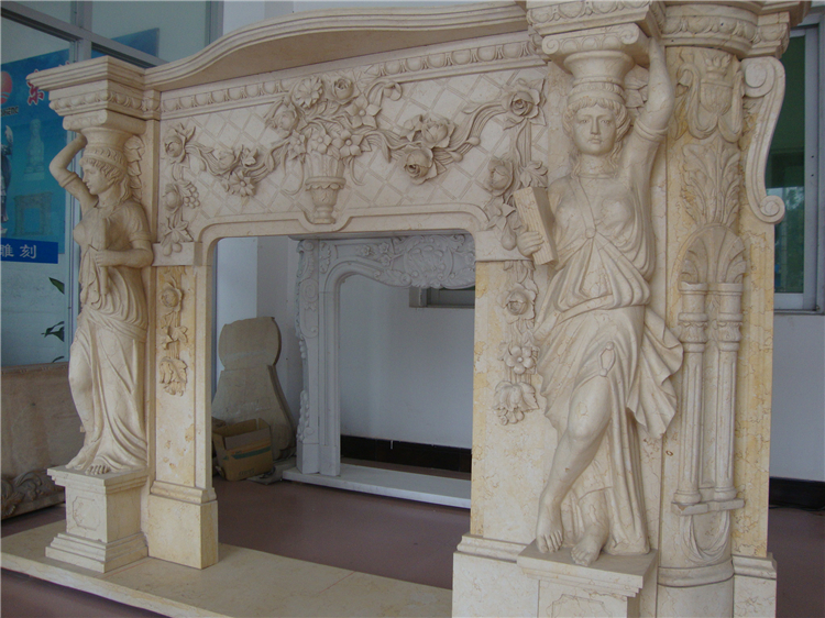 Sunny Beige Marble Fireplace, Beige Marble Fireplace Surround