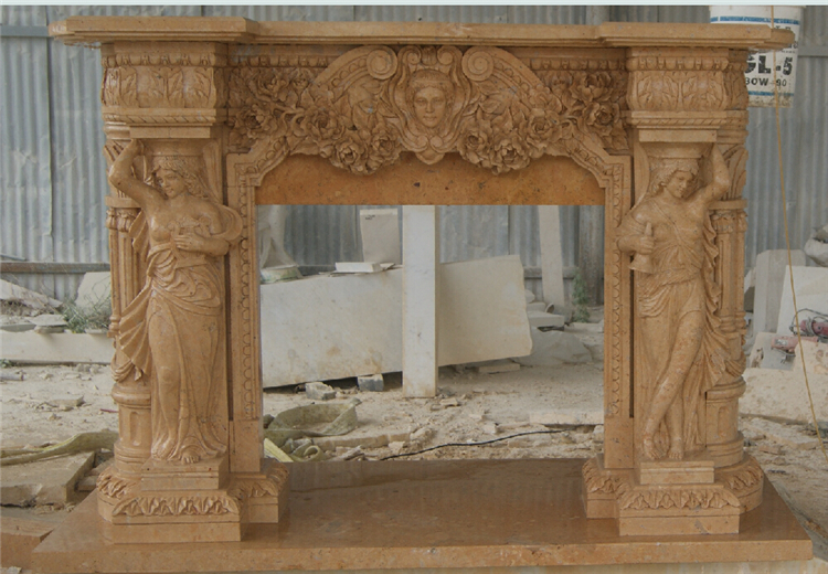 Sunny Beige Marble Fireplace, Beige Marble Fireplace Surround