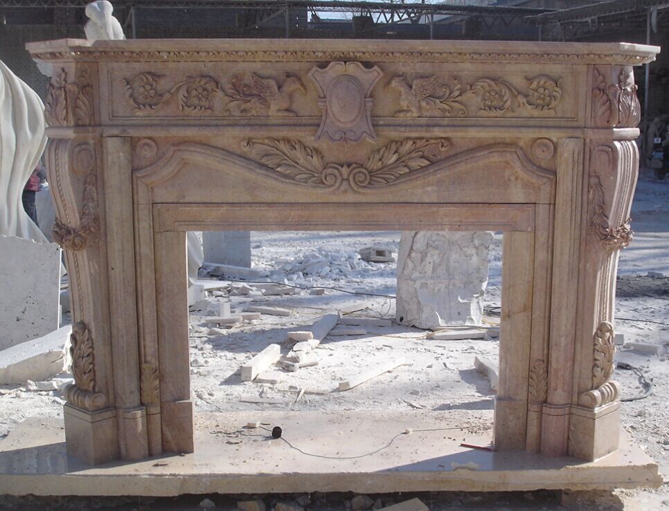 Yellow Limestone Fireplace, Polished Finish Design