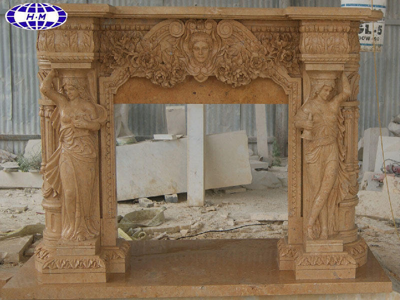Yellow Limestone Fireplace Surround Hangmao