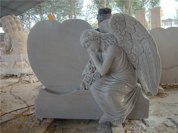 China Angel Etching White Marble Engraved Headstone &amp; Monument