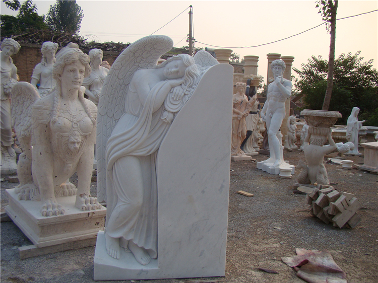 China Angel Etching White Marble Engraved Headstone &amp; Monument