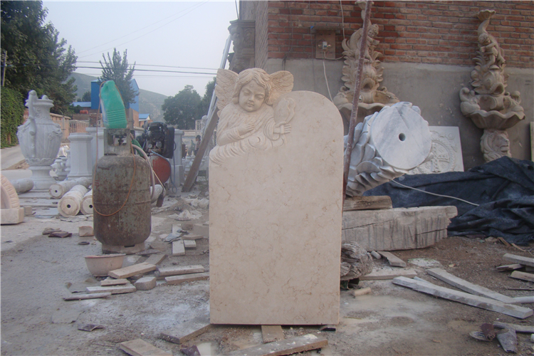 China Angel Sleeping Sunset Marble Tombstone Hand Carved Gravestone