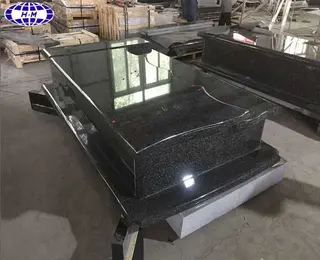 Large Black Granite Headstone with Sculpture