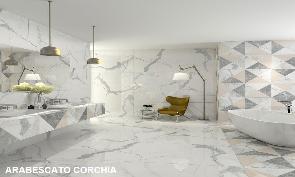 China Polished Glazed Arabescato Marble Porcelain Tiles