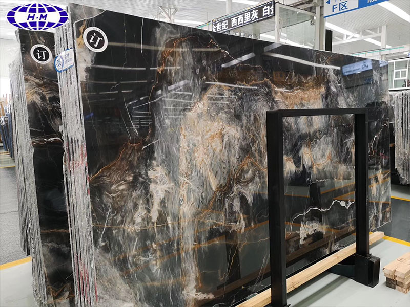 Gorgeous Veins Black Marble Slabs, Black & White Marble Tiles