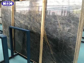 Black Marble Slab with Yellow Veins, Natural Marble Floor Tiles