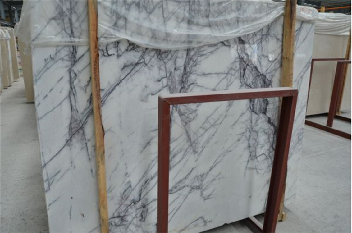 Book Matched Milas Lilac Marble Slabs, with Heavily Grey Veins