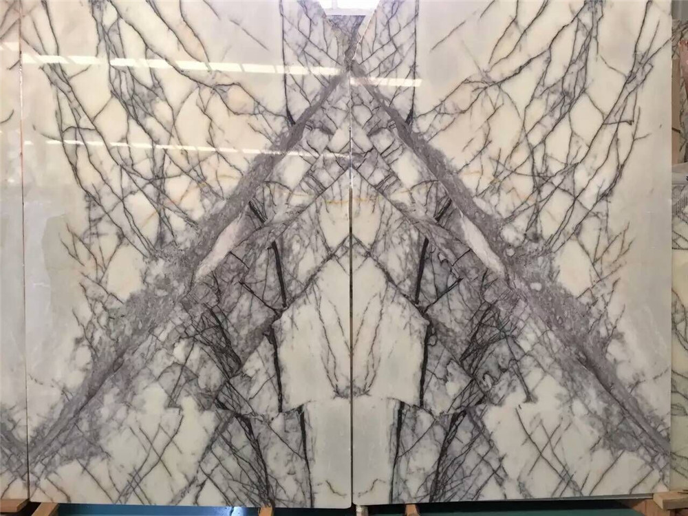 Book Matched Milas Lilac Marble Slabs, with Heavily Grey Veins