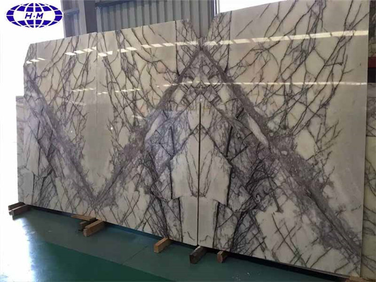 Book Matched Milas Lilac Marble Slabs, with Heavily Grey Veins