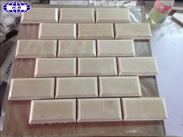Beige Brick Marble Mosaic Tiles, Carrara Brick Pavers