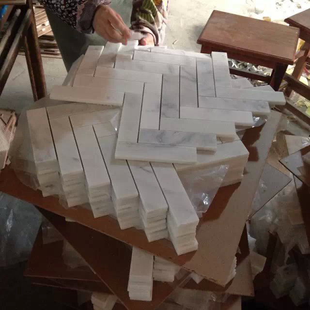 Carrara Herringbone Mosaic Tile