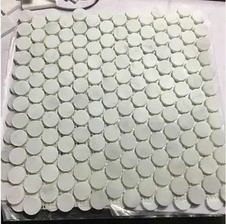 Round Stone Mosaic Tiles, Honed Carrara Marble Mosaic