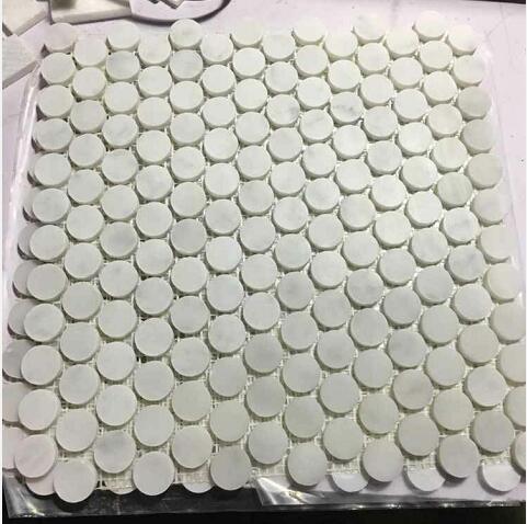 Round Stone Mosaic Tiles, Honed Carrara Marble Mosaic