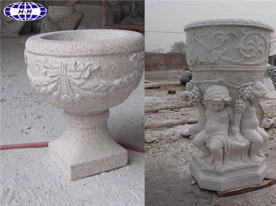 Cast Stone Garden Urn Planters, Large Stone Plant Pots