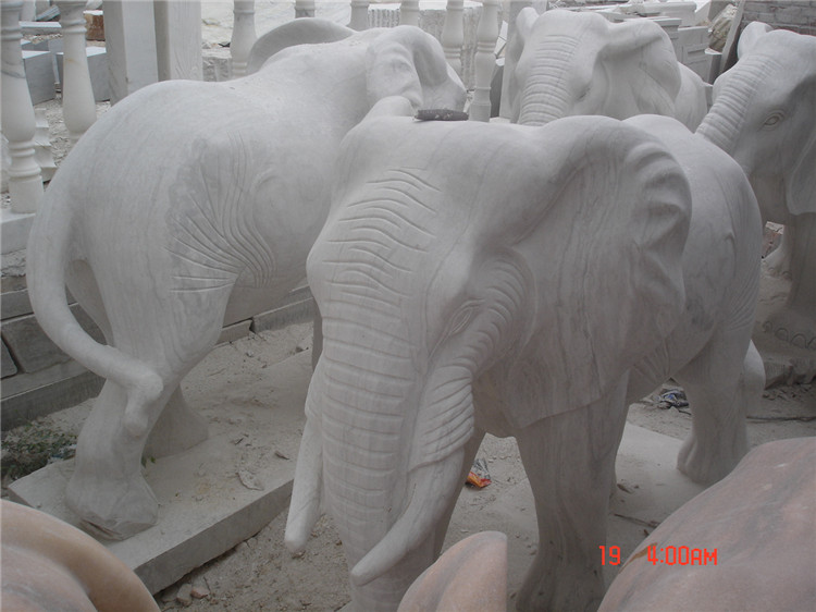 Life-Size White Marble Elephant Statue, Stone Elephant Sculpture