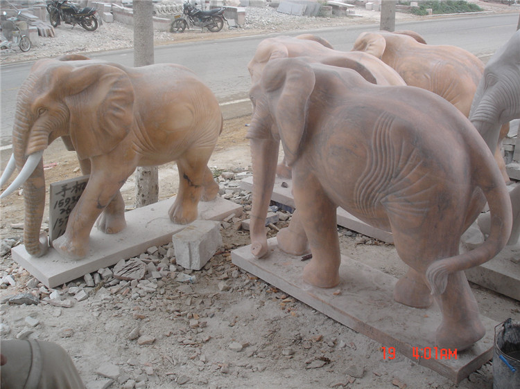 Life-Size White Marble Elephant Statue, Stone Elephant Sculpture