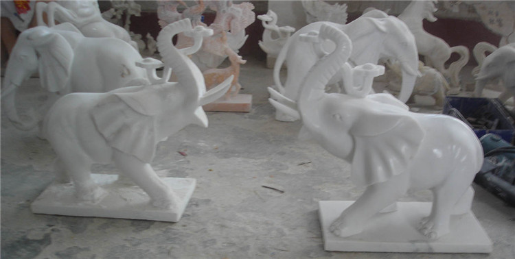 Life-Size White Marble Elephant Statue, Stone Elephant Sculpture