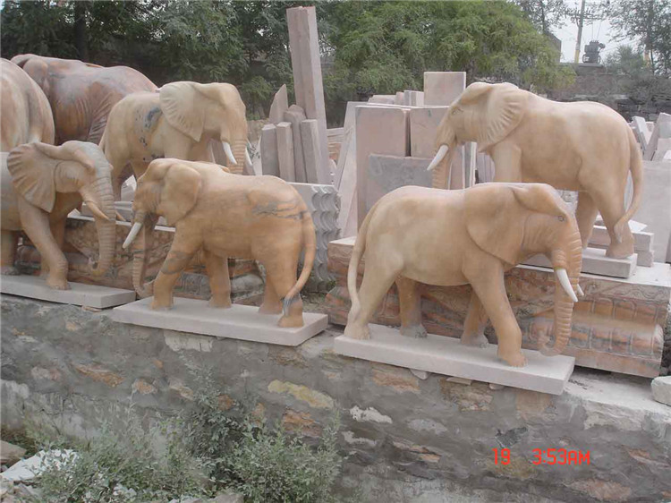 Life-Size White Marble Elephant Statue, Stone Elephant Sculpture