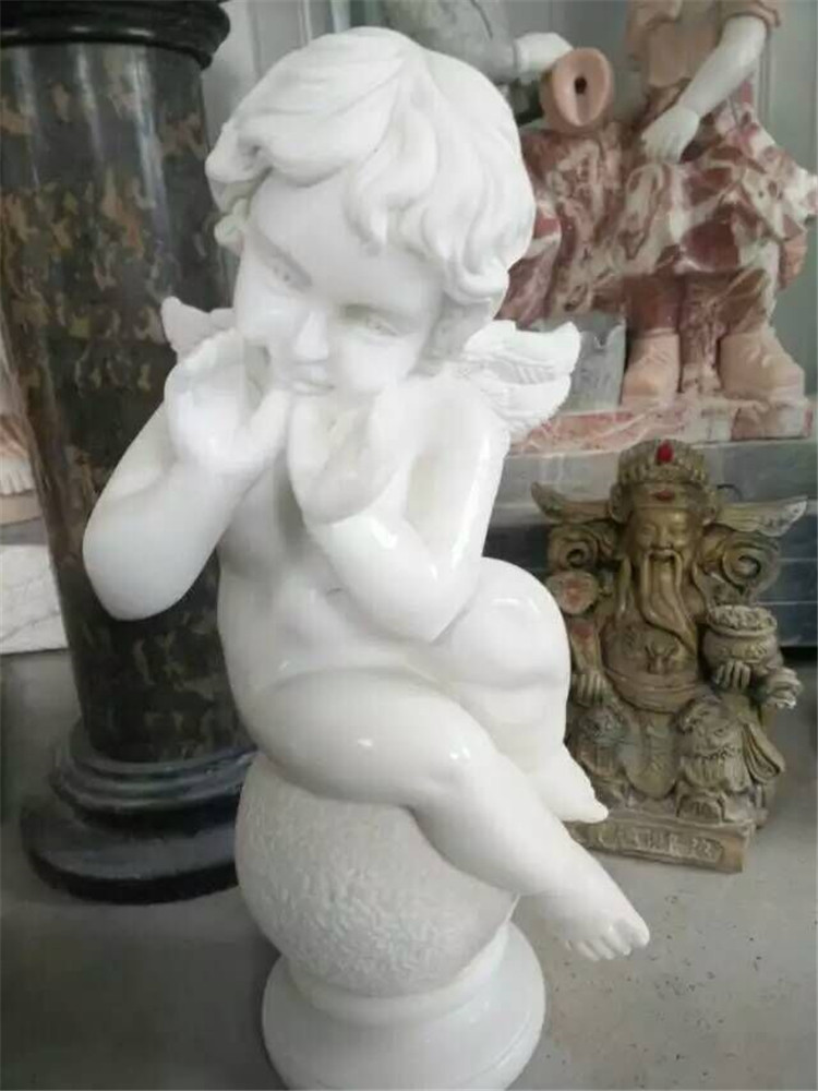Marble Kid Statue, Boy Angel Statue, Natural Stone Figure Sculpture
