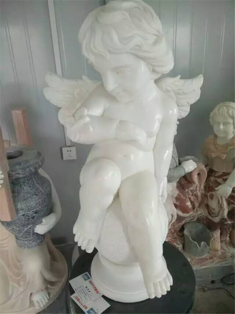 Marble Kid Statue, Boy Angel Statue, Natural Stone Figure Sculpture