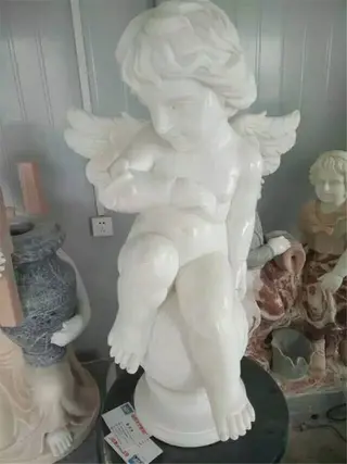Marble Kid Statue, Boy Angel Statue, Natural Stone Figure Sculpture