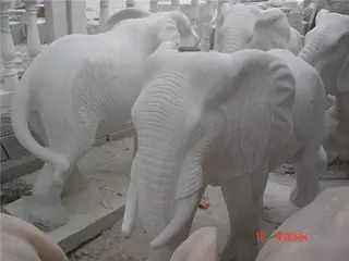 Life-Size White Marble Elephant Statue, Stone Elephant Sculpture