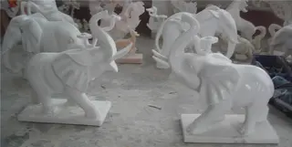 Life-Size White Marble Elephant Statue, Stone Elephant Sculpture
