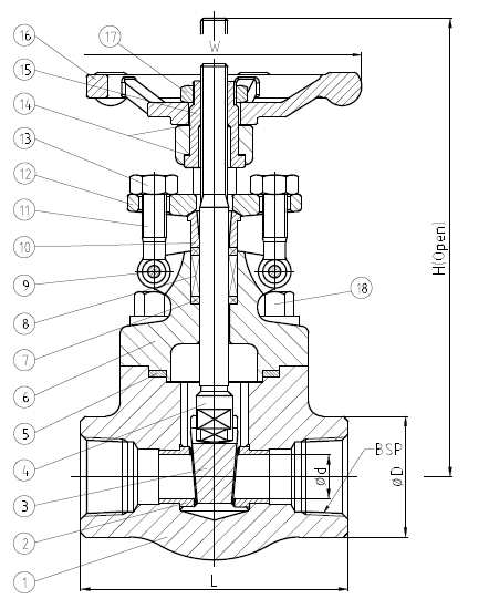 ISO 15761 BSP Gate Valve, A182 F51, NPS 1-2, 800 LB, ASME B16.34
