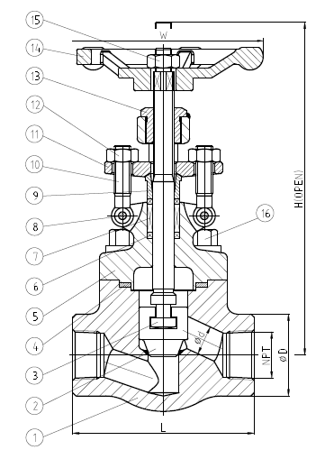 Forged Steel Globe Valve, A105N, 1/2 - 2 Inch, Class 800 LB, NPT