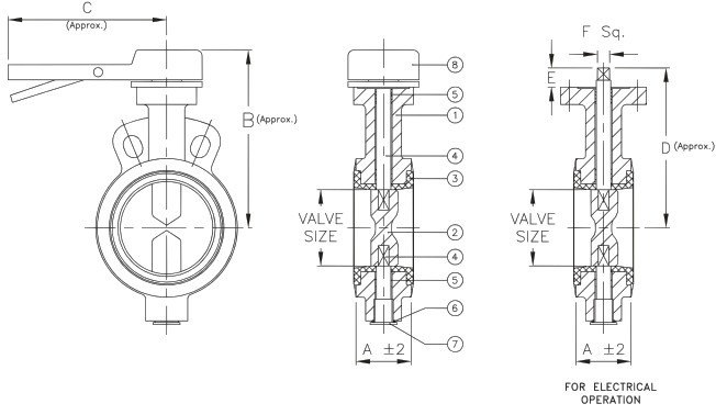 Cast Steel Wafer Type Butterfly Valve, 2 Inch, Class 300 LB, Lever