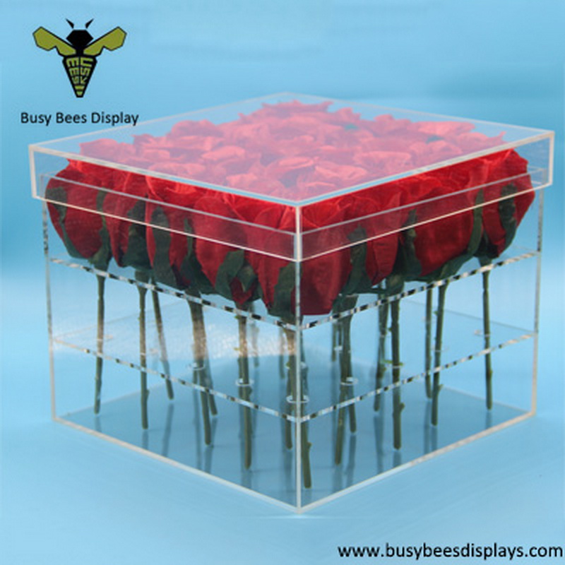 24 Hole Acrylic Flower Box, Water Holder Vase for Display the Rose