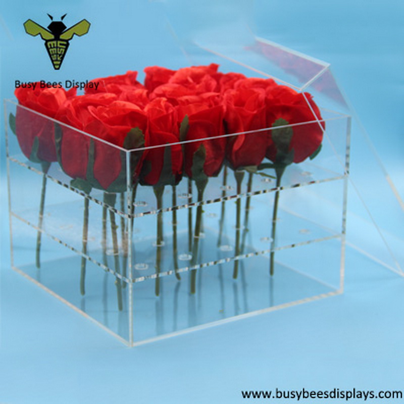 24 Hole Acrylic Flower Box, Water Holder Vase for Display the Rose