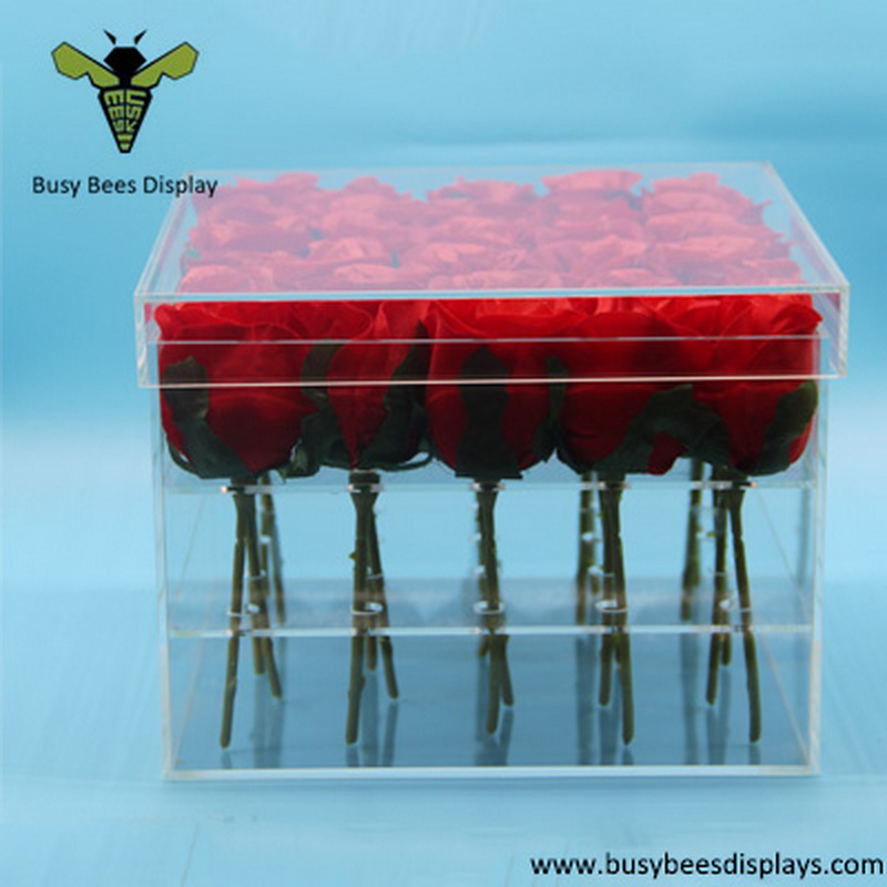 24 Hole Acrylic Flower Box, Water Holder Vase for Display the Rose