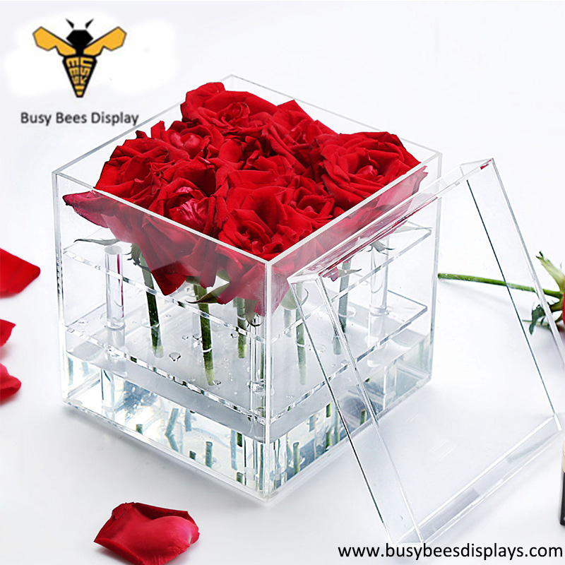 Custom Design Acrylic Rose Stand, Vase Box Display