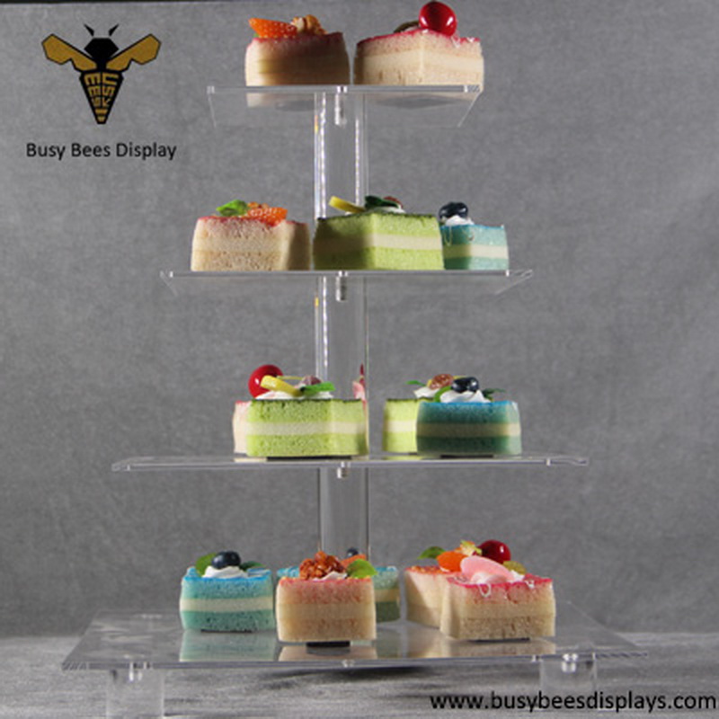 High Quality 4 Tier Square Clear Dessert Cupcake Display Stand