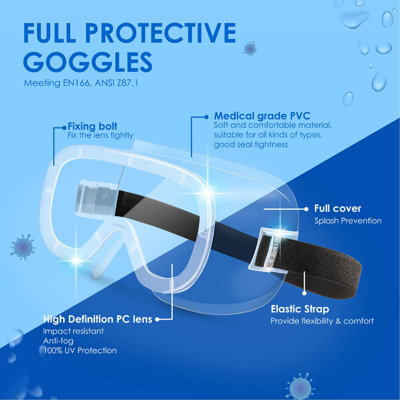 Safety Goggles Anti Fog CE EN166 ANSI Z87.1 Anti Saliva Anti Virus Protective Medical Goggles