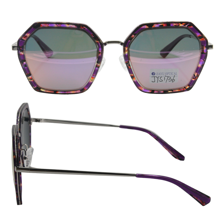 Cat 3 UV400 Protection Mirror Lenses Peculiar Hexagon Acetate Shaped Diamond Cut Sunglasses