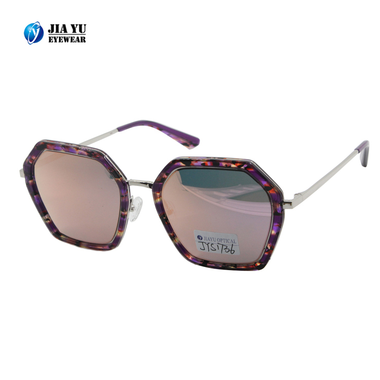 Cat 3 UV400 Protection Mirror Lenses Peculiar Hexagon Acetate Shaped Diamond Cut Sunglasses
