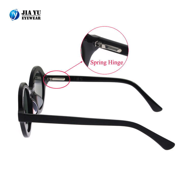 Classic Black Round Sunglasses with Spring Hinge Polarized Acetate Sunglasses