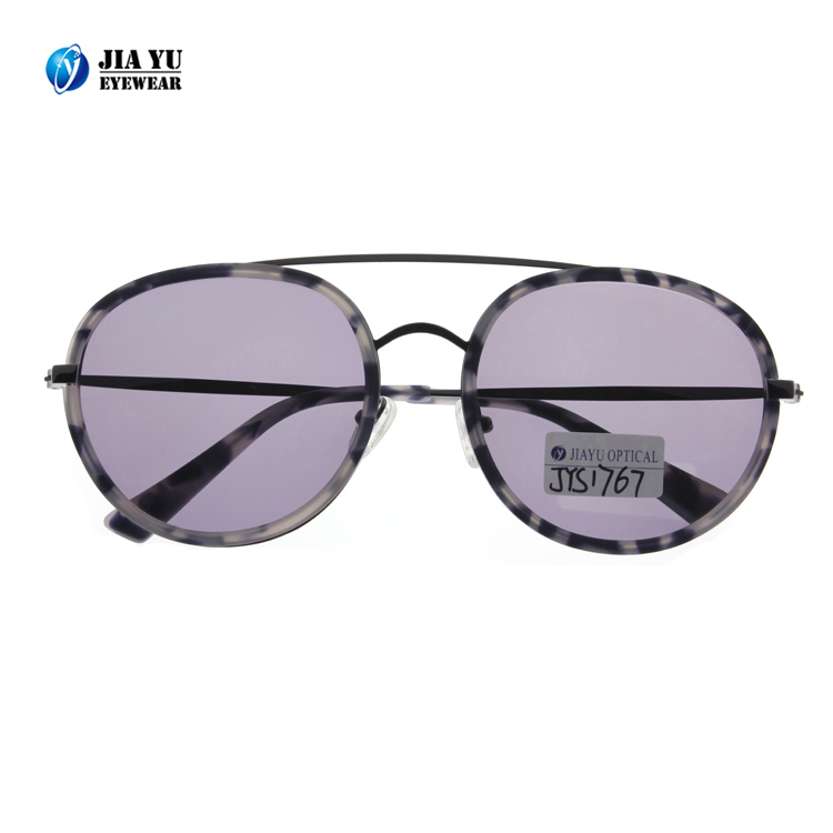 Custom Logo Fashionable Double Bridge Metal Temple Vintage Acetate Sunglasses for men