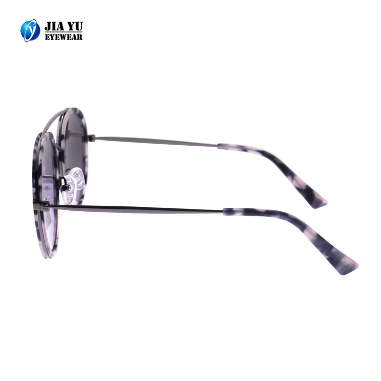 Custom Logo Fashionable Double Bridge Metal Temple Vintage Acetate Sunglasses for men