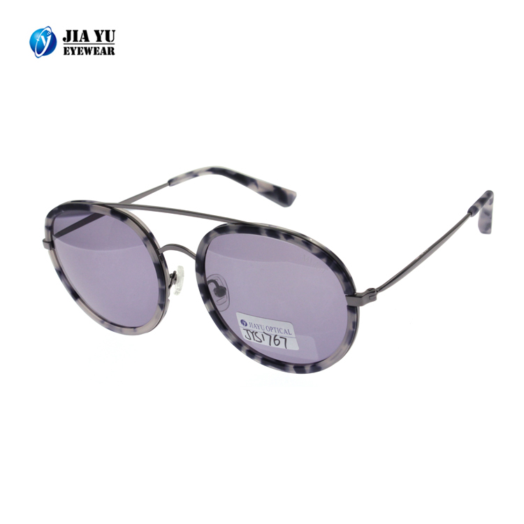 Custom Logo Fashionable Double Bridge Metal Temple Vintage Acetate Sunglasses for men