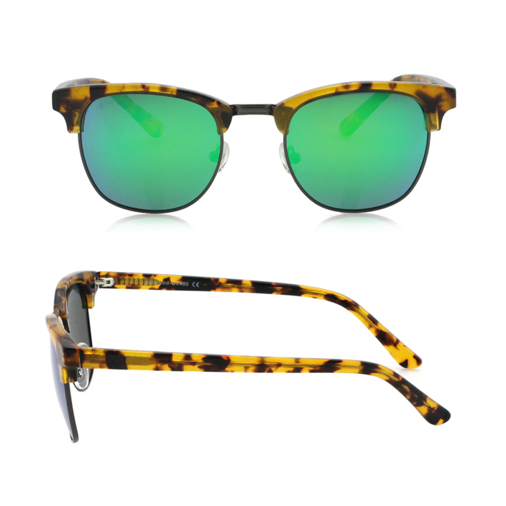 High Quality Fashionable Round Mirrored Lenses Designer Handmade Acetate Sunglasses for Men