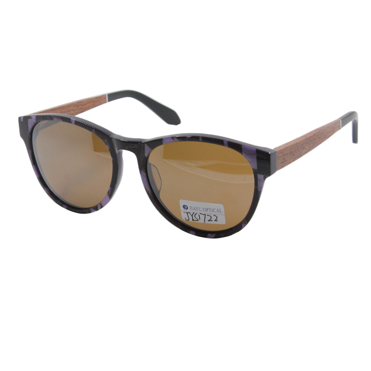 Manufacturers Hand Made Women Brown Round Eyewear Acetate Wood Sunglasses