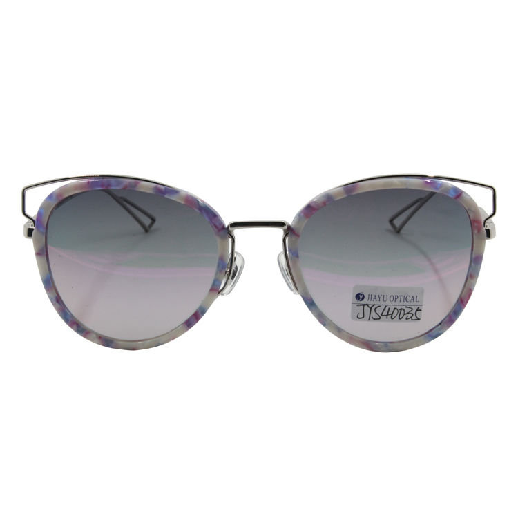 Wholesale Fashion Mirror Lens Special Design Metal Temples Acetate Womens Sunglasses