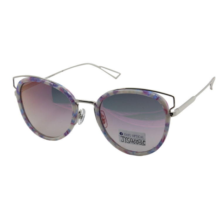 Wholesale Fashion Mirror Lens Special Design Metal Temples Acetate Womens Sunglasses