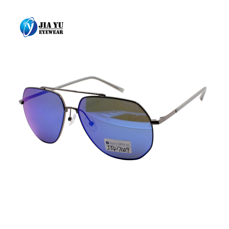 China Custom Fashion Designer Blue Mirror PC Lens Metal Polarized Pilot Metal Men Sunglasses