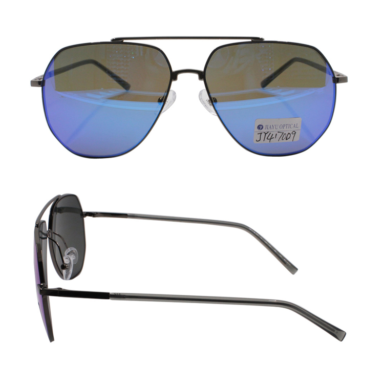 China Custom Fashion Designer Blue Mirror PC Lens Metal Polarized Pilot Metal Men Sunglasses
